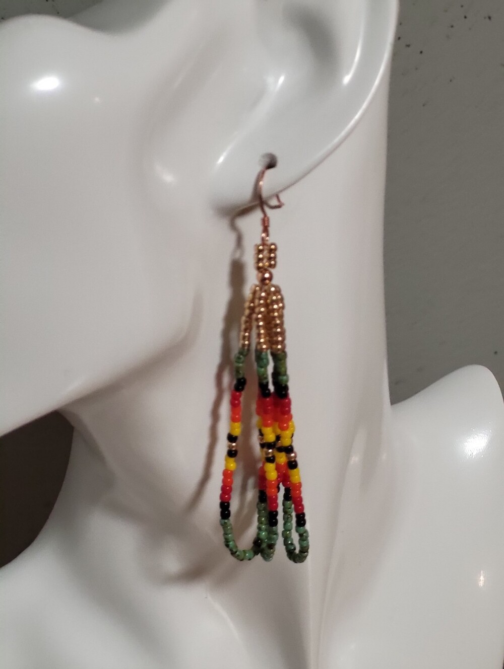 Handcrafted Multicolor Seed Bead Loop Earrings -Copper Accents